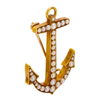 Mid Century French pearl 18k yellow gold anchor brooch