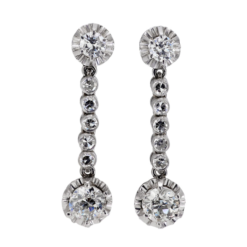 Mid Century 2 carat total weight diamond platinum earrings