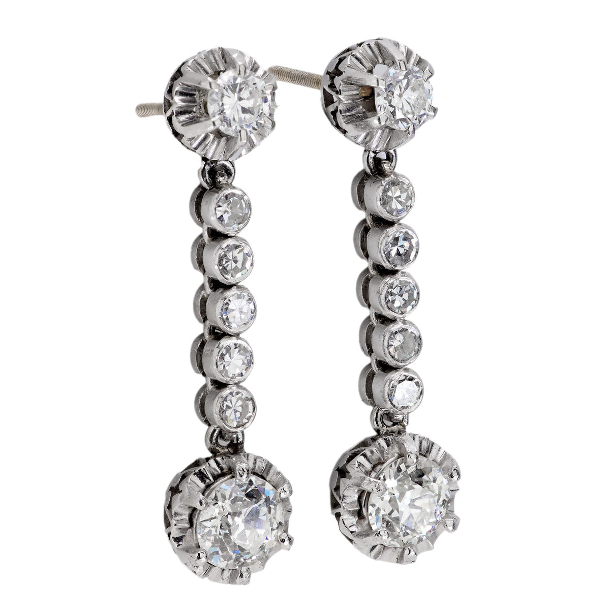 Mid Century 2 carat total weight diamond platinum earrings