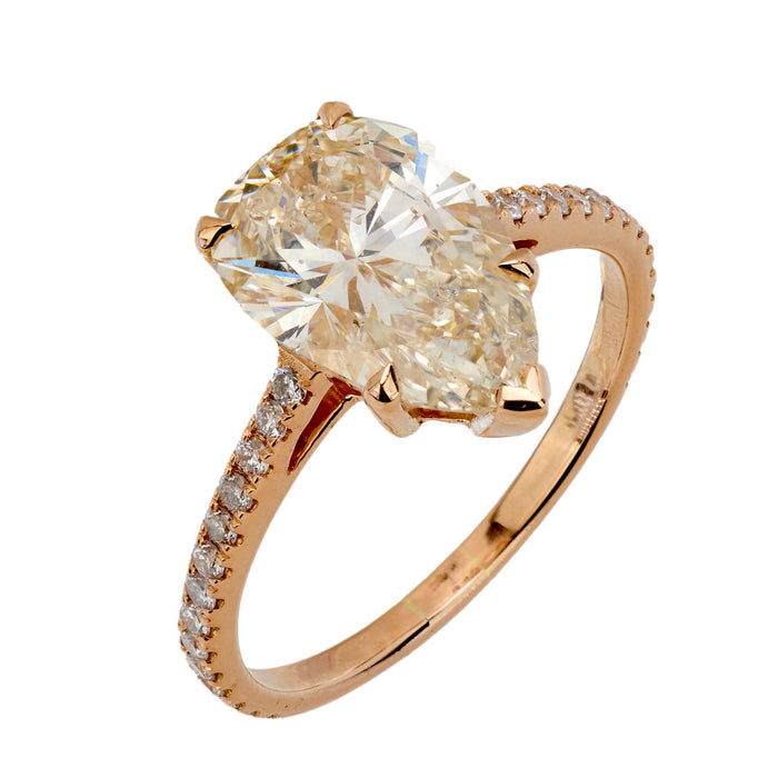 GIA 3.03 carat pear shape diamond 18k rose gold solitaire ring