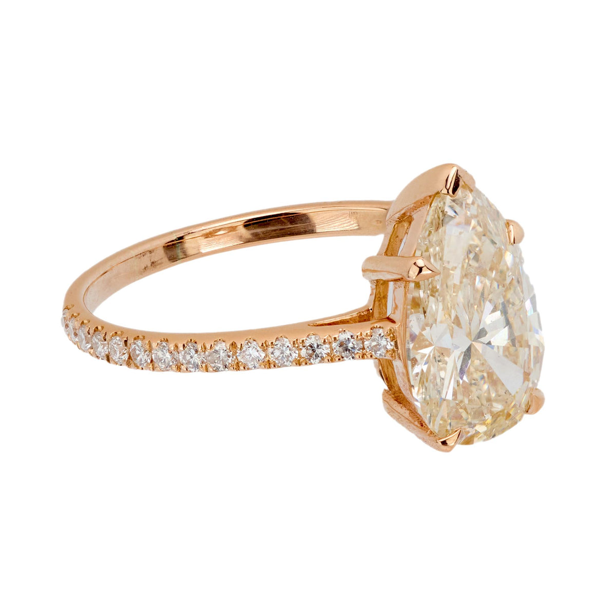 GIA 3.03 carat pear shape diamond 18k rose gold solitaire ring