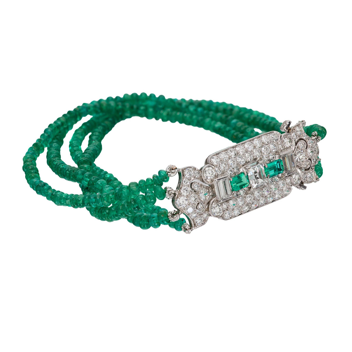 Tiffany & Co. Art Deco emerald diamond platinum bracelet