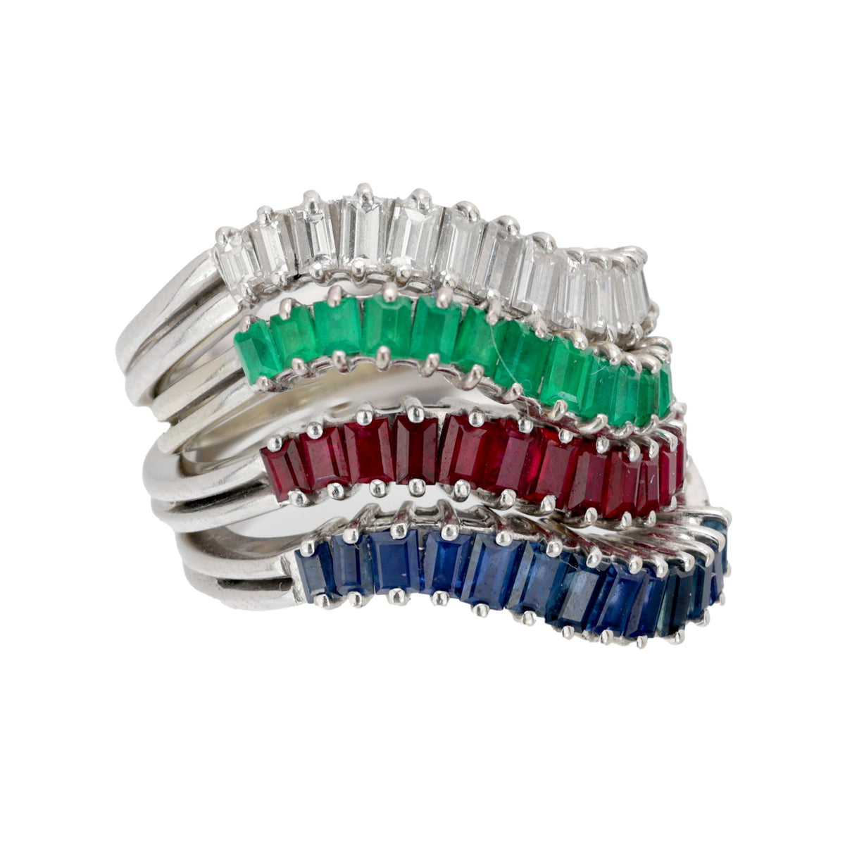 Vintage gemstone 18k white gold band set