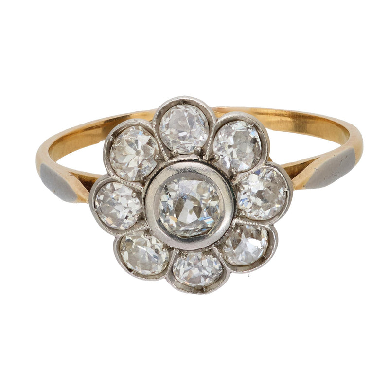 Victorian diamond 18k yellow gold and platinum flower ring