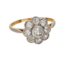 Victorian diamond 18k yellow gold and platinum flower ring