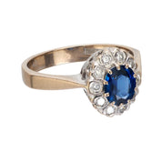 Vintage sapphire diamond 18k white gold cluster ring