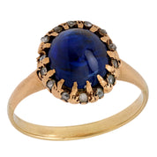 Victorian GIA 4.10 carat cabochon cut no heat sapphire 14k yellow gold ring