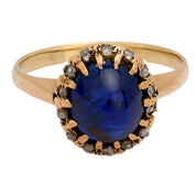 Victorian GIA 4.10 carat cabochon cut no heat sapphire 14k yellow gold ring