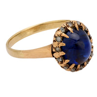 Victorian GIA 4.10 carat cabochon cut no heat sapphire 14k yellow gold ring