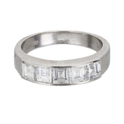 Modern Carré cut diamond platinum five stone wedding band