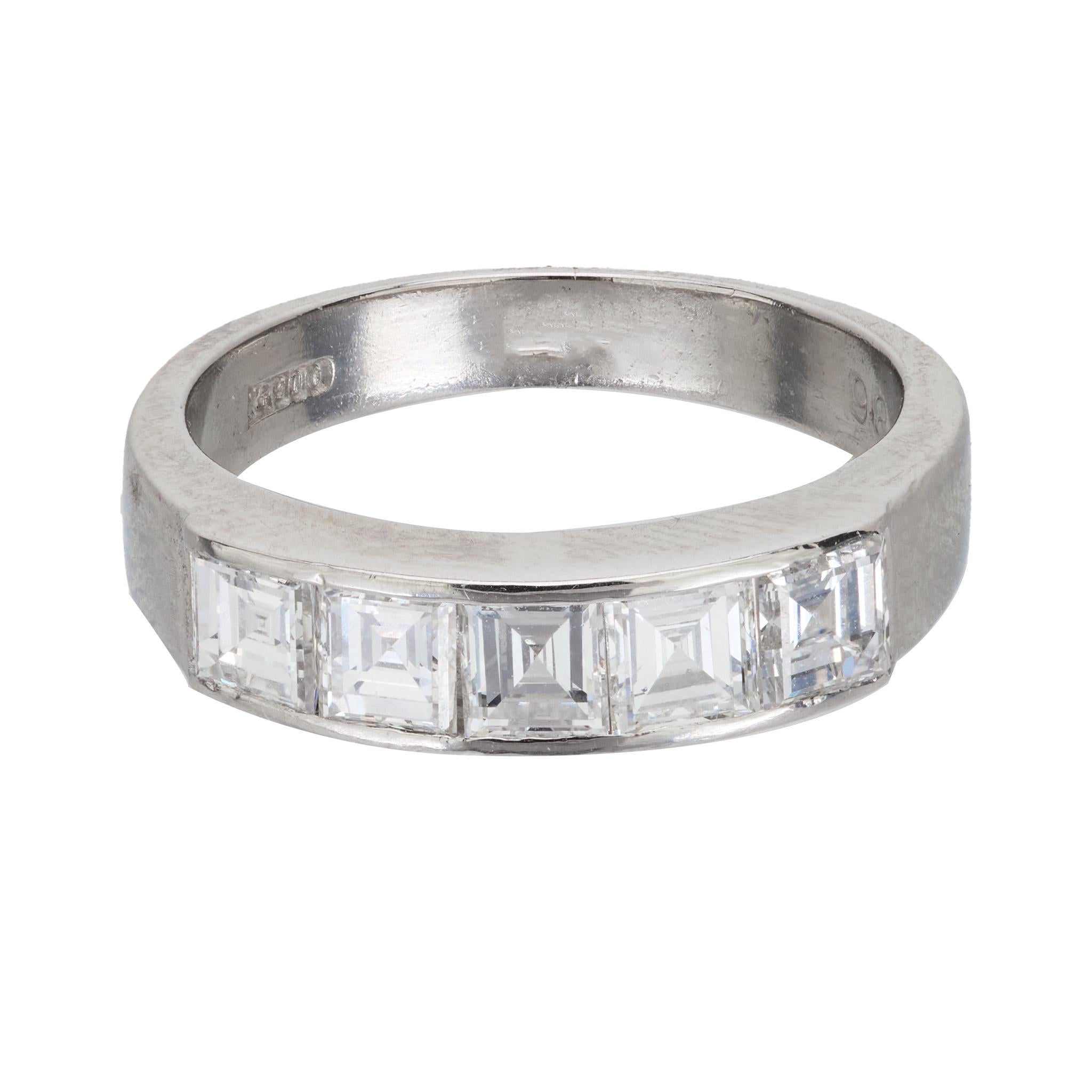 Modern Carré cut diamond platinum five stone wedding band