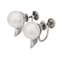 Vintage cultured pearl diamond 14k white gold earrings
