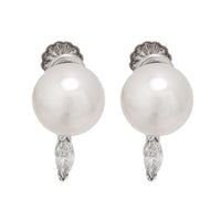 Vintage cultured pearl diamond 14k white gold earrings