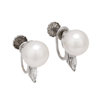 Vintage cultured pearl diamond 14k white gold earrings
