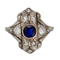 Art Deco sapphire diamond platinum ring