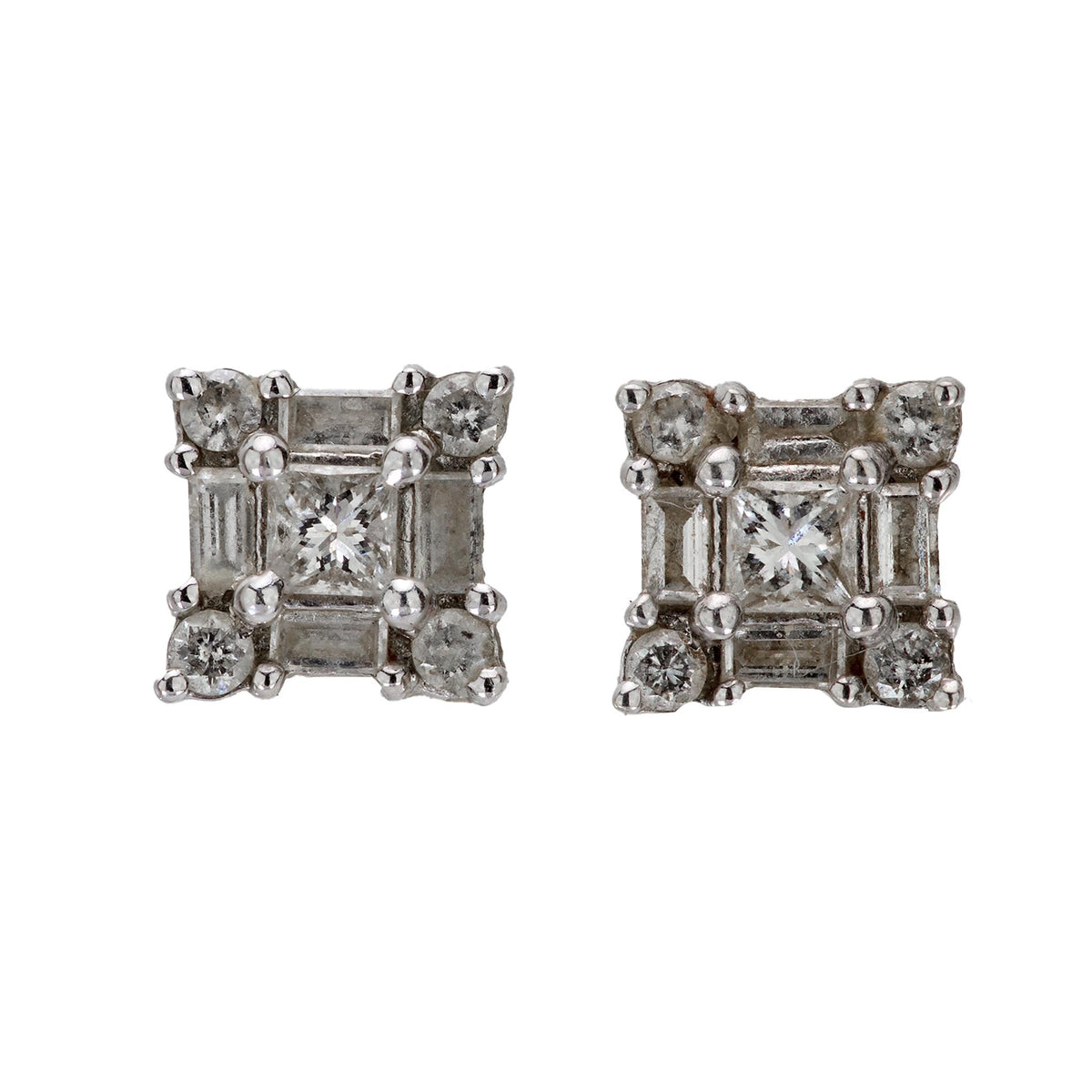 Modern diamond 14k white gold square studs