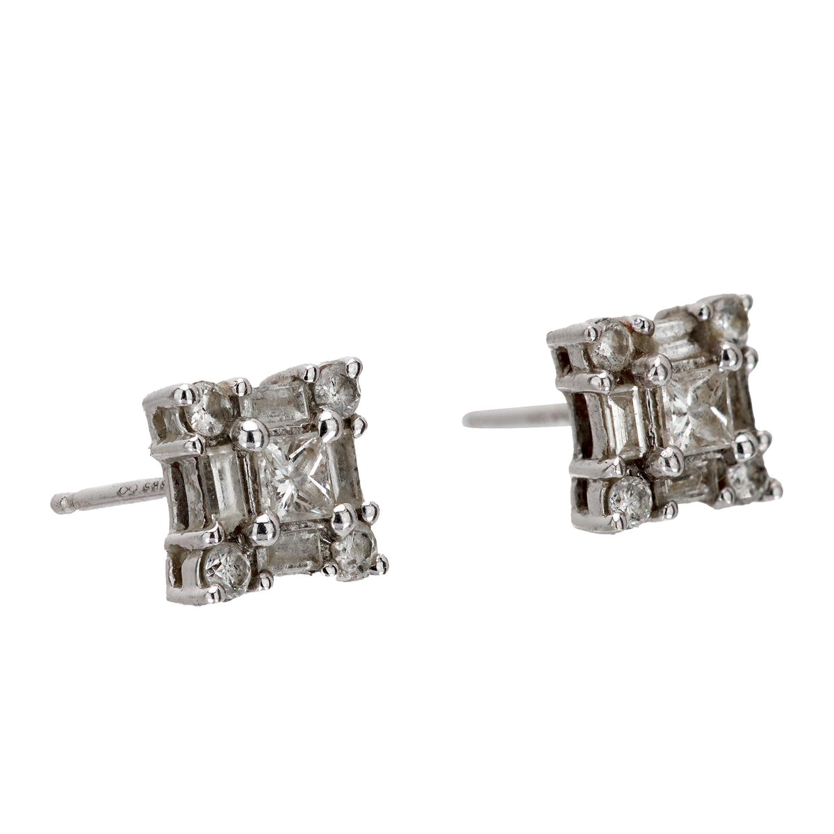 Modern diamond 14k white gold square studs