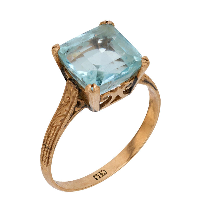 Victorian 2.80 carat aquamarine 14k rose gold solitaire ring