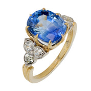 Vintage GIA 4.55 carat sapphire old European diamond 14k yellow gold ring