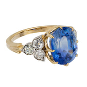 Vintage GIA 4.55 carat sapphire old European diamond 14k yellow gold ring