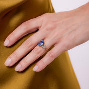 Vintage GIA 4.55 carat sapphire old European diamond 14k yellow gold ring