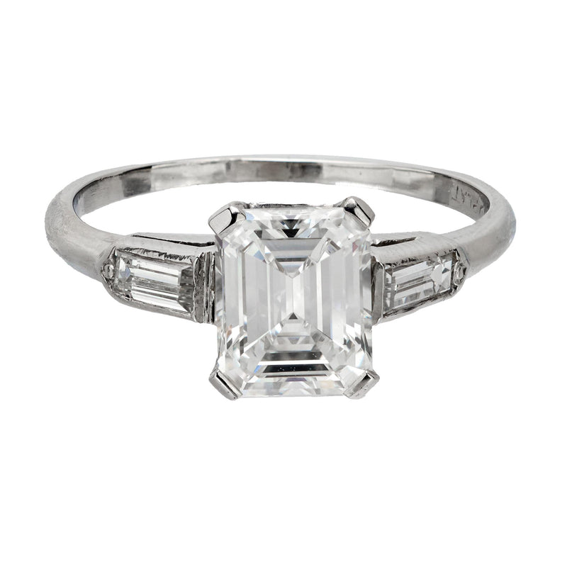 Mid Century GIA 1.53 carat emerald cut diamond platinum engagement ring