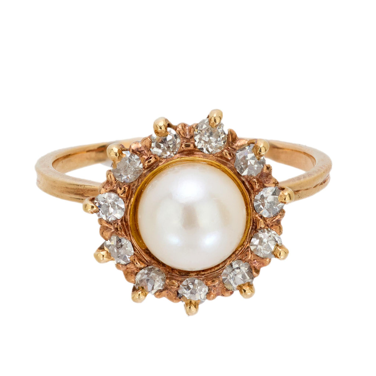 Victorian pearl diamond 14k yellow gold ring