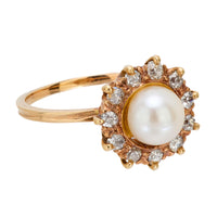 Victorian pearl diamond 14k yellow gold ring