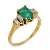 Vintage emerald diamond 18k yellow gold ring