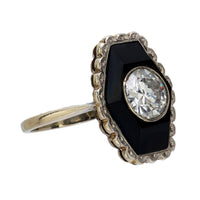 Art Deco old European cut diamond onyx 14k white gold ring