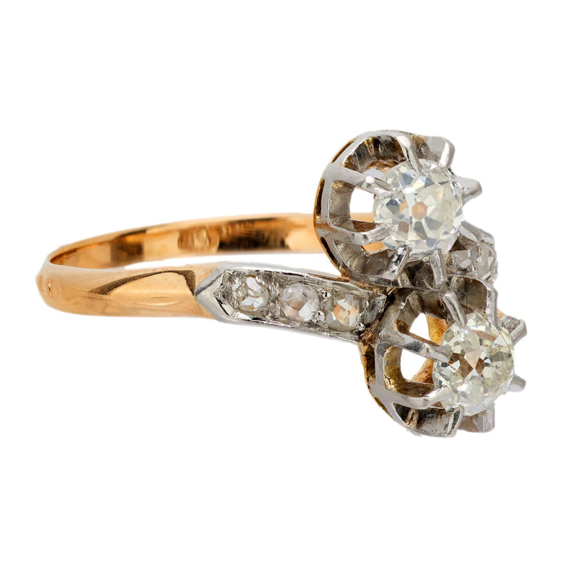 Belle Époque French diamond 18k yellow gold platinum Toi Et Moi ring