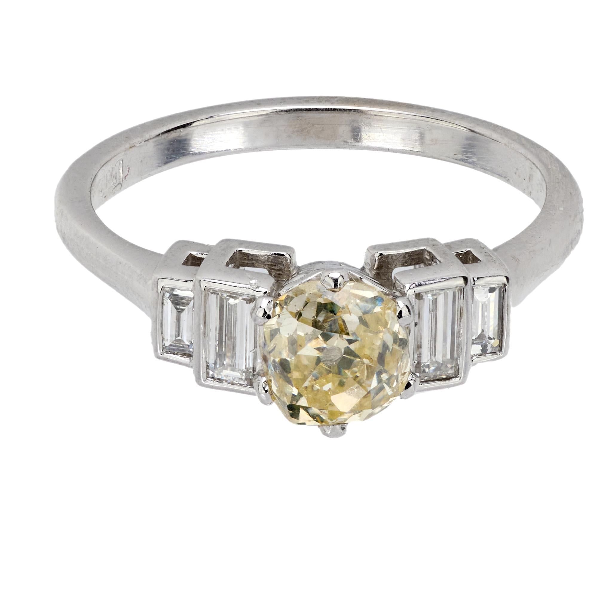 Art Deco .90 carat old mine cut diamond platinum engagement ring