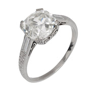 Art Deco GIA 3.10 carat old mine diamond platinum engagement ring