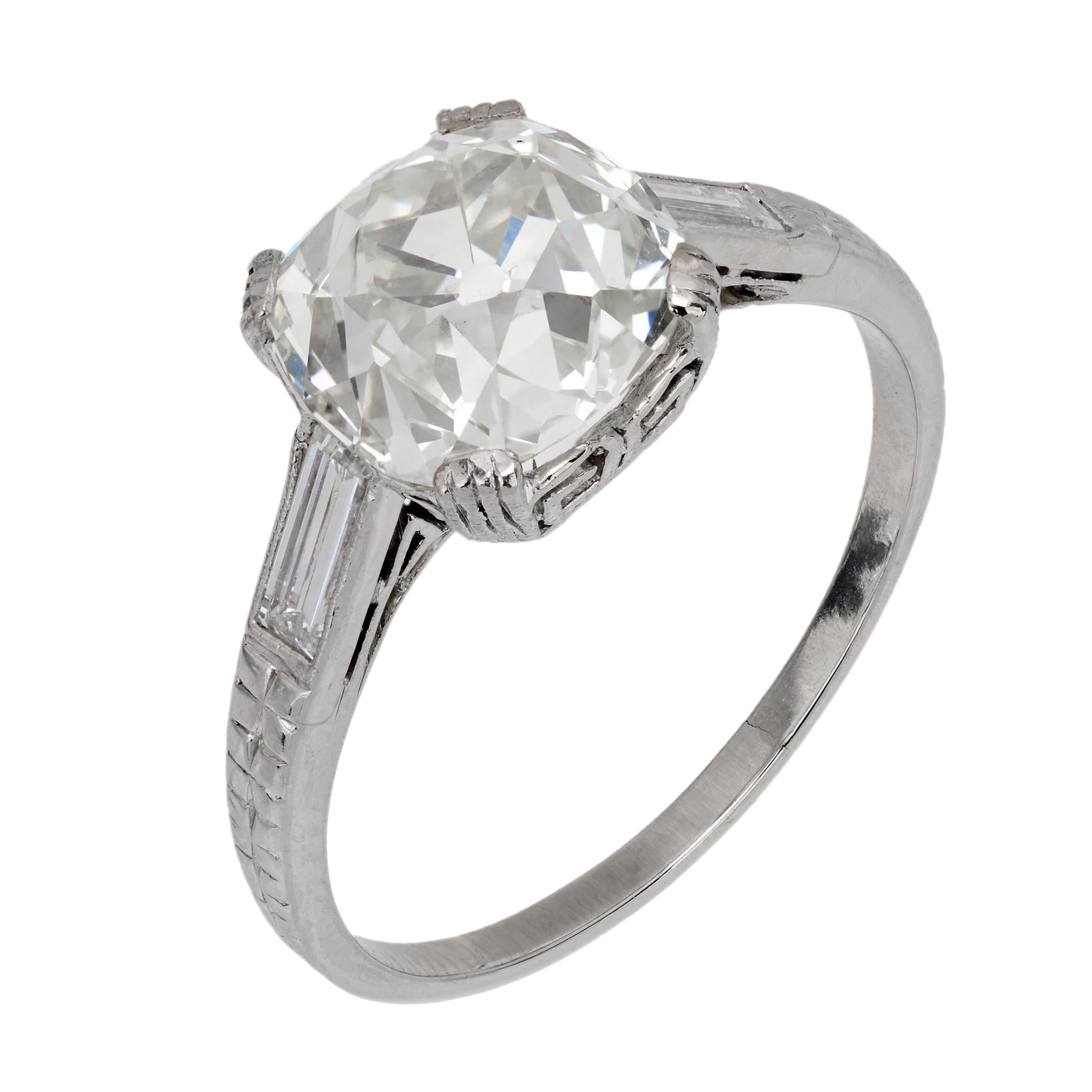 Art Deco GIA 3.10 carat old mine diamond platinum engagement ring