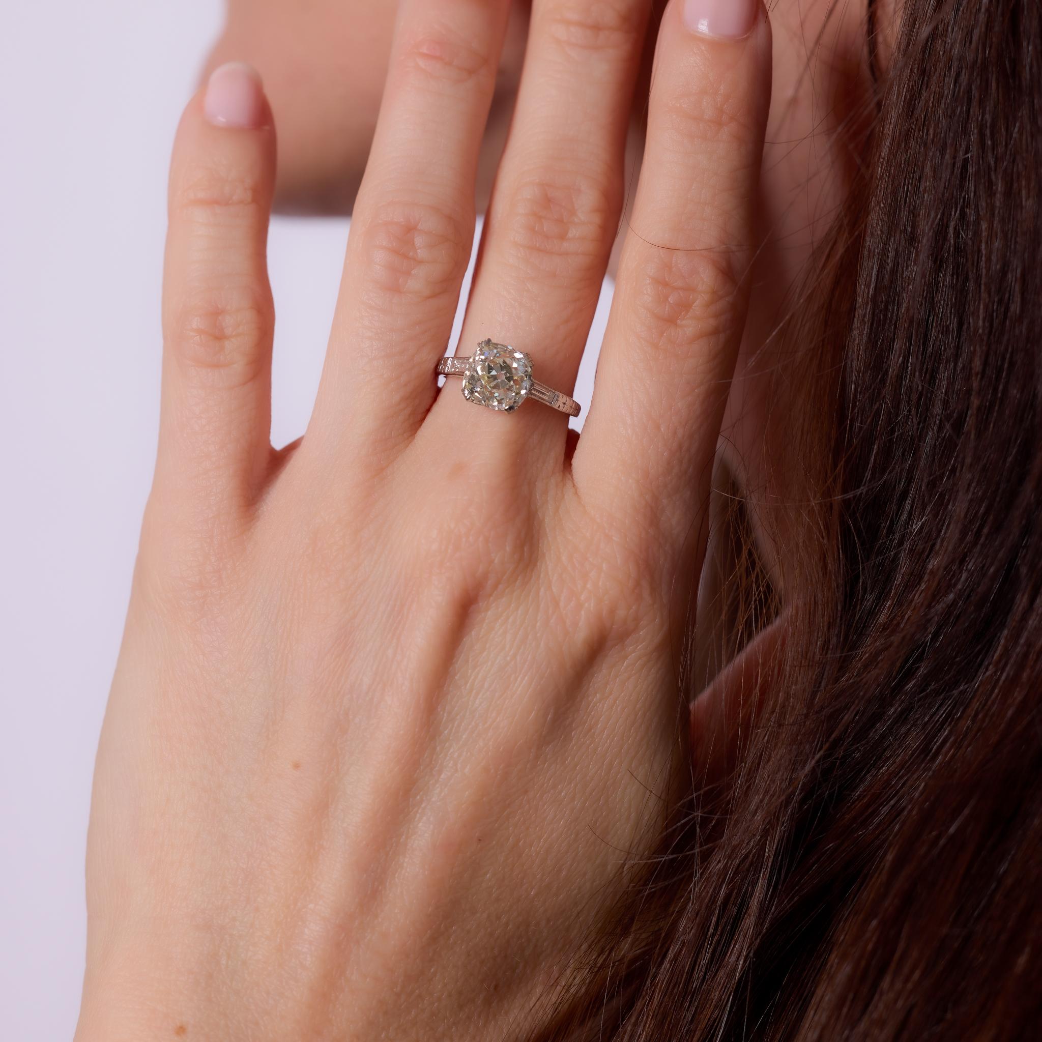 Art Deco GIA 3.10 carat old mine diamond platinum engagement ring