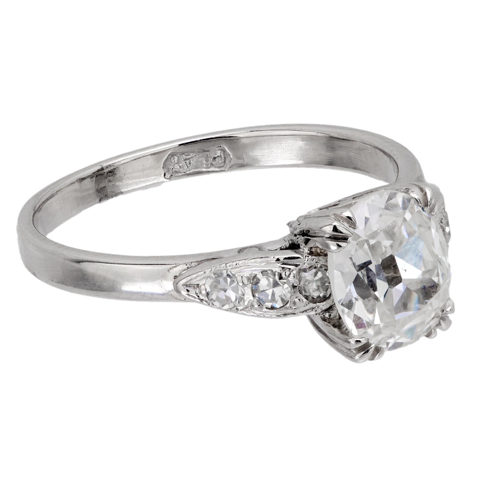 Art Deco GIA 1.14 carat old mine cut diamond platinum engagement ring
