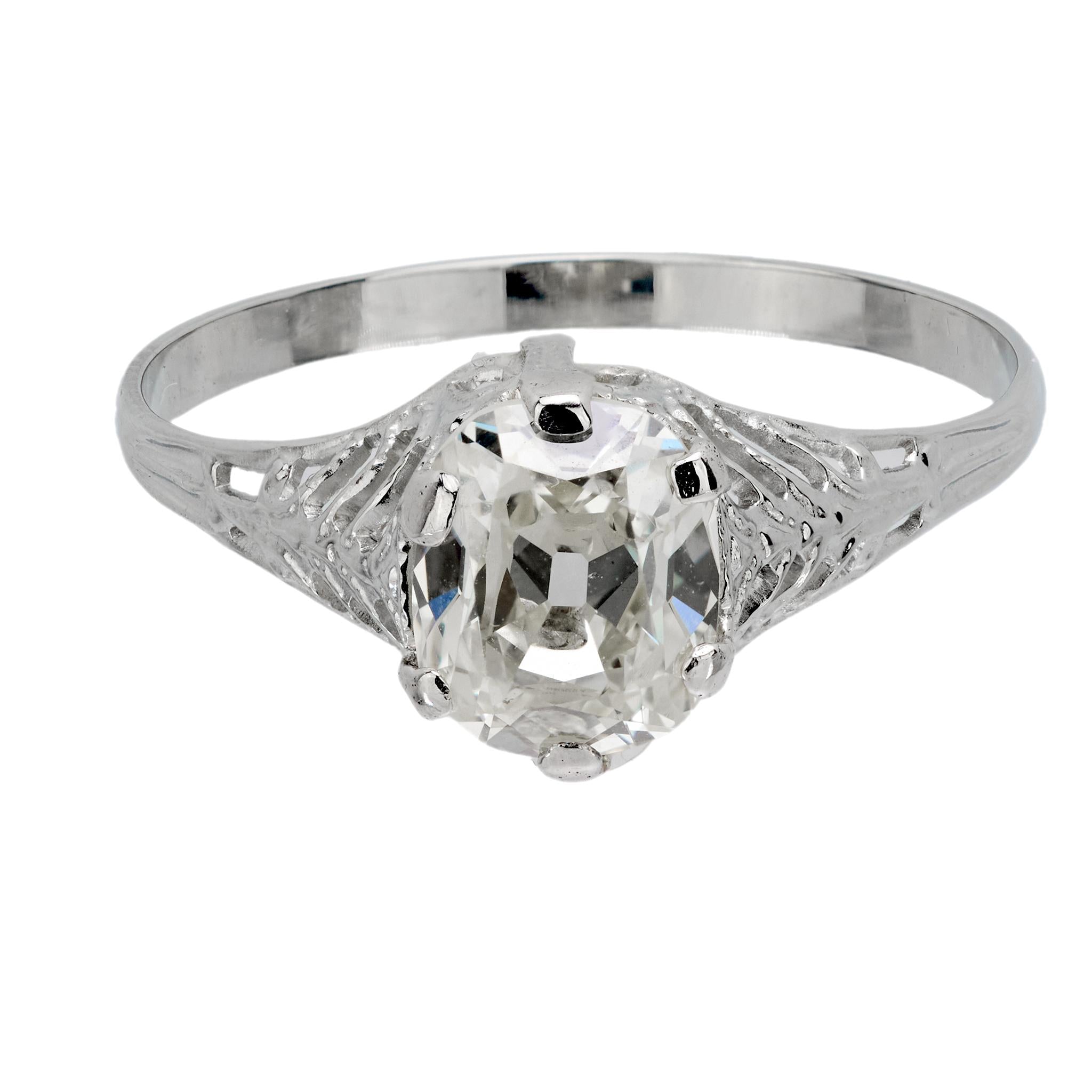Art Deco GIA 1.39 carat old mine cut diamond engagement ring