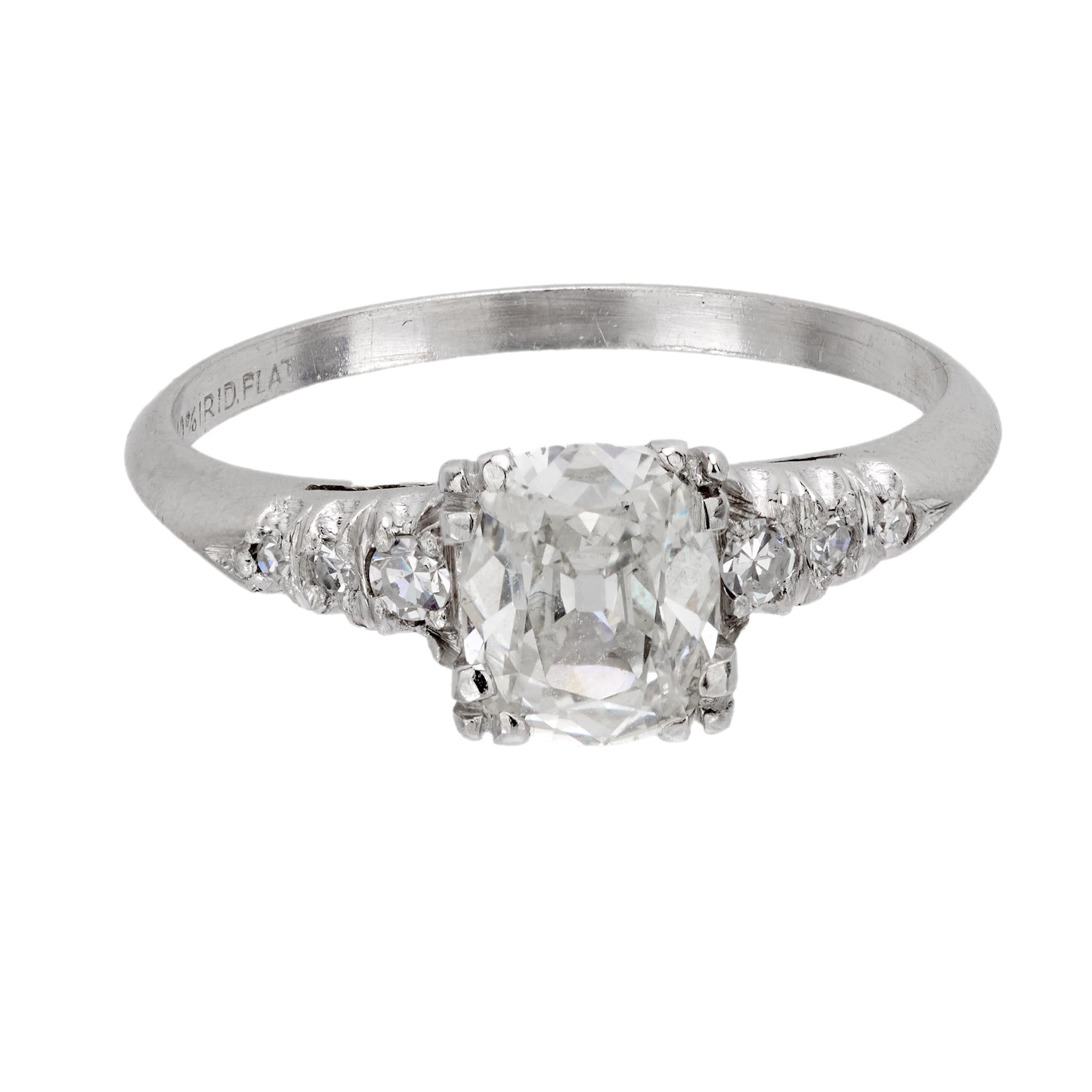 Mid Century GIA old mine cut diamond platinum engagement ring