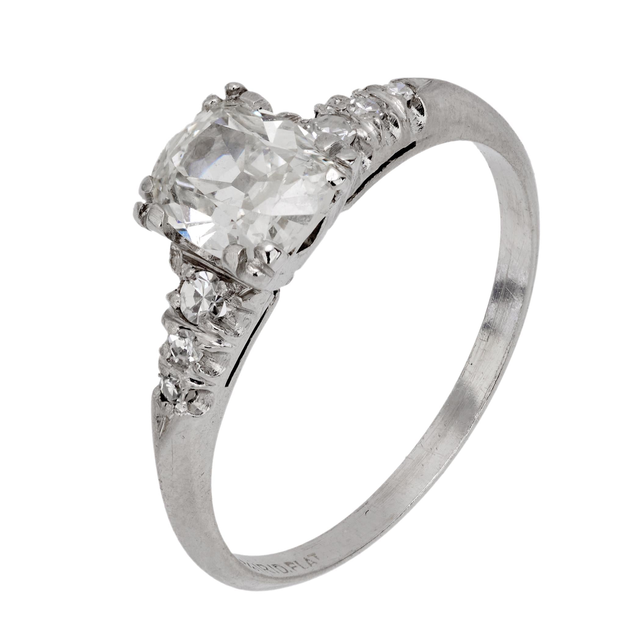 Mid Century GIA old mine cut diamond platinum engagement ring