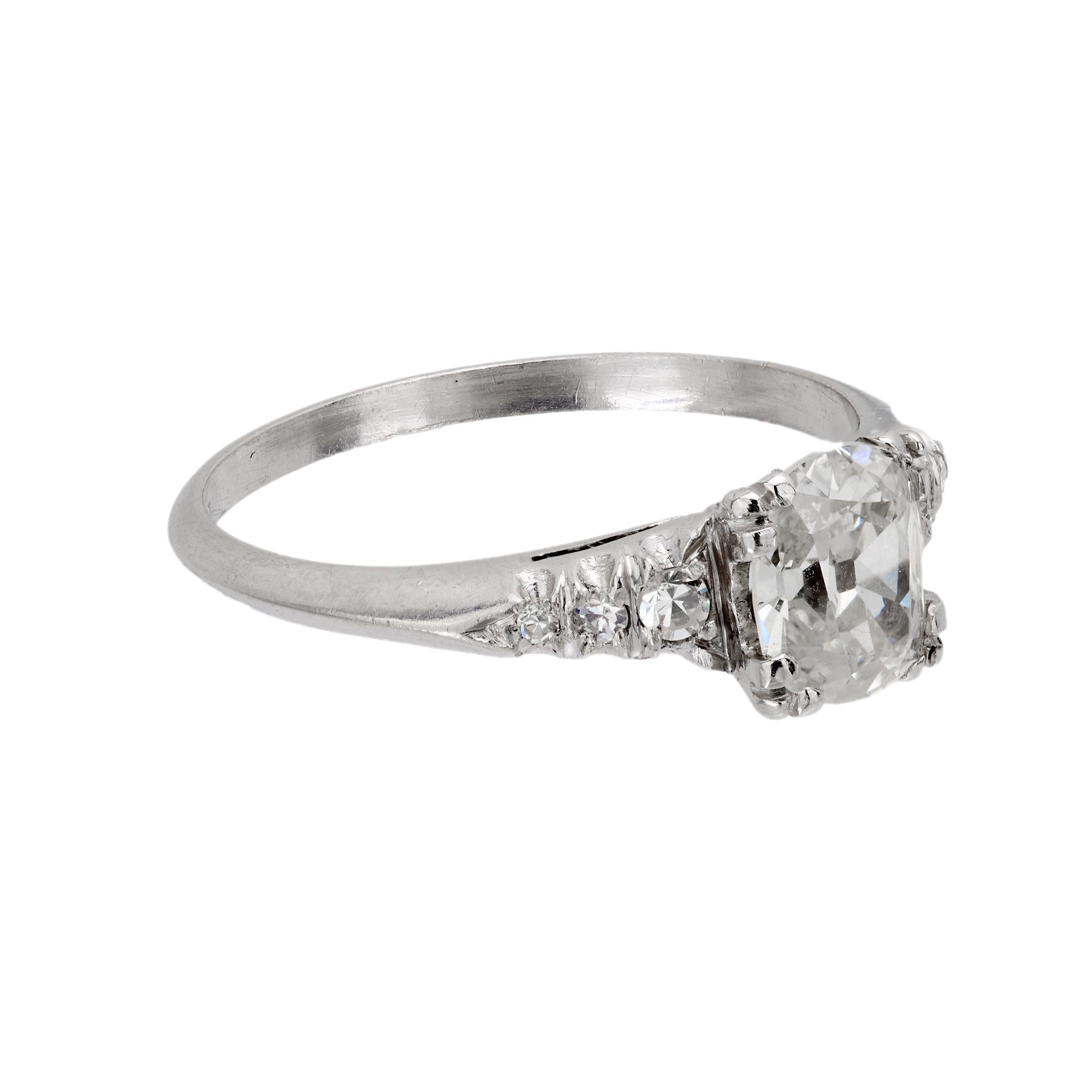 Mid Century GIA old mine cut diamond platinum engagement ring
