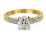 French GIA 1.20 carat old mine diamond 18k yellow gold engagement ring