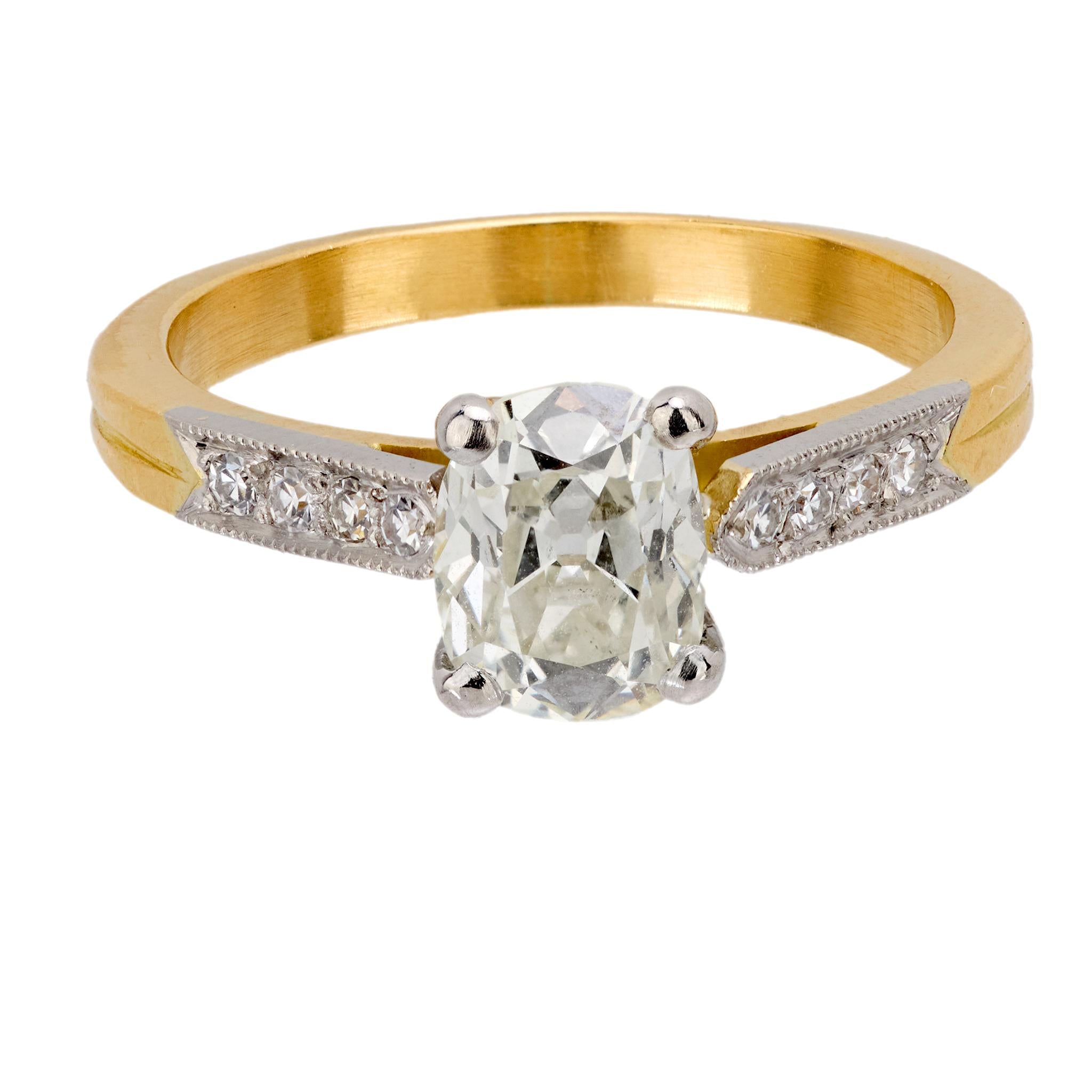 French GIA 1.20 carat old mine diamond 18k yellow gold engagement ring