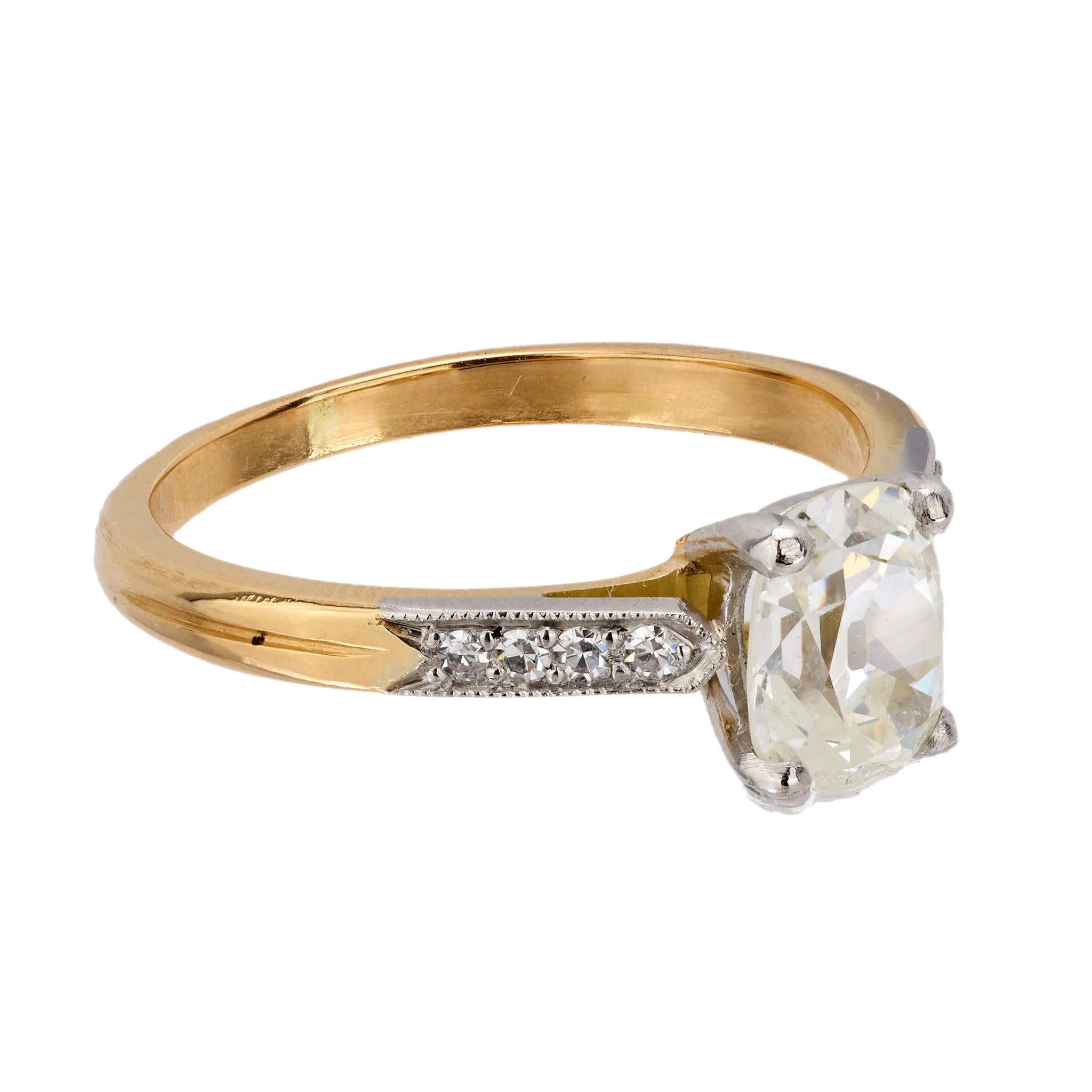 French GIA 1.18 carats old mine cut diamond 18k yellow gold engagement ring