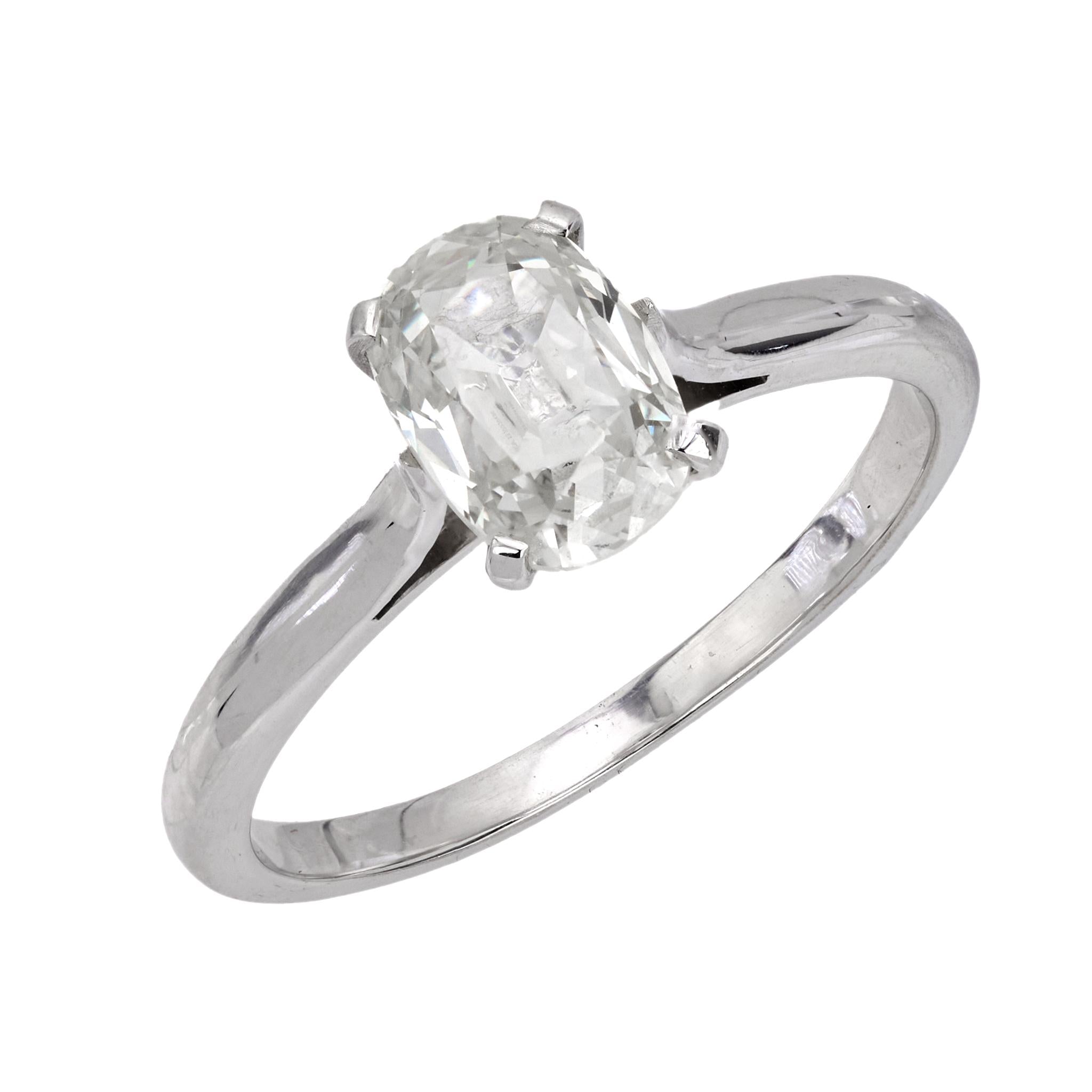 French GIA 1.19 carat diamond 18k white gold solitaire engagement ring
