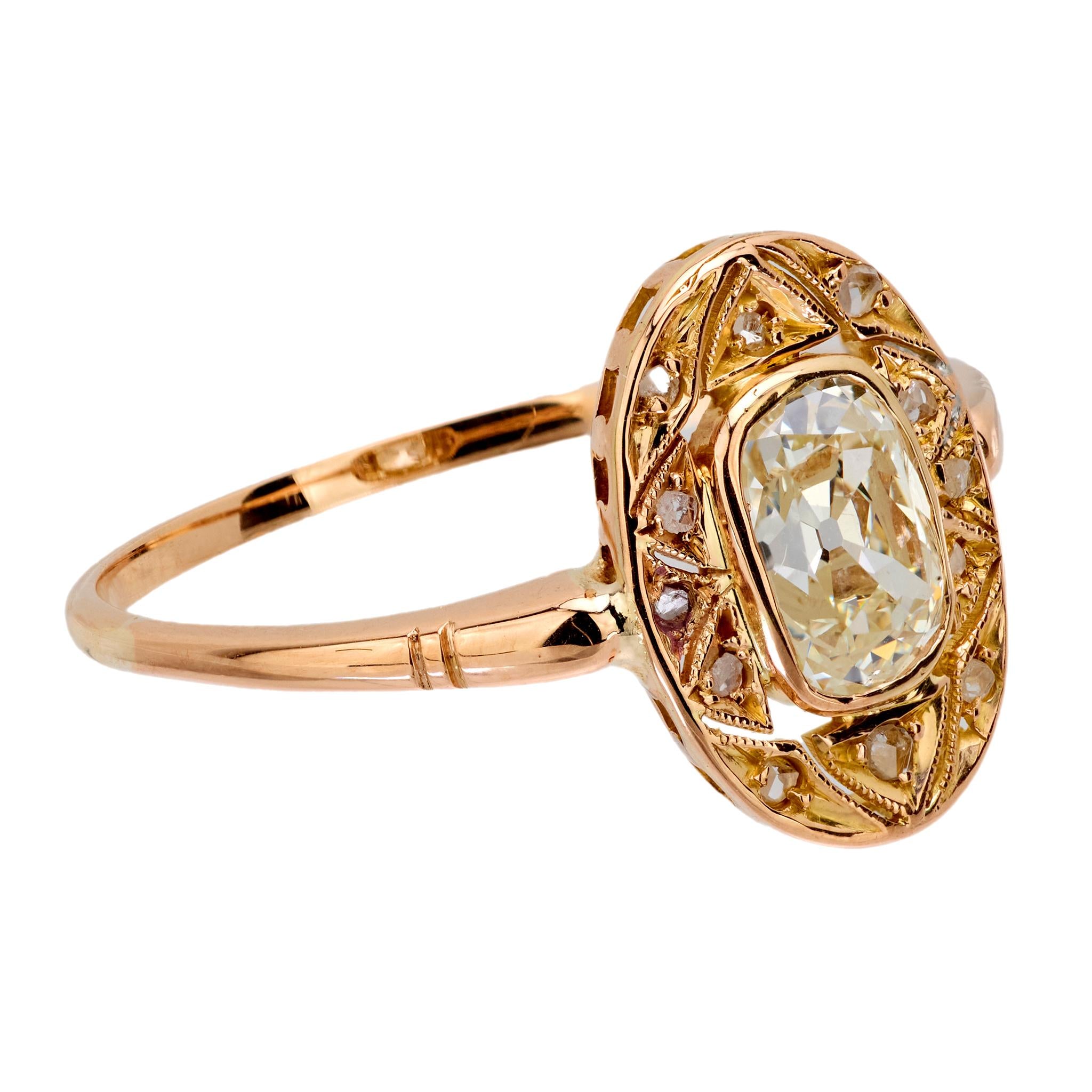 Victorian GIA 1.01 carat old mine cut diamond 18k rose gold ring