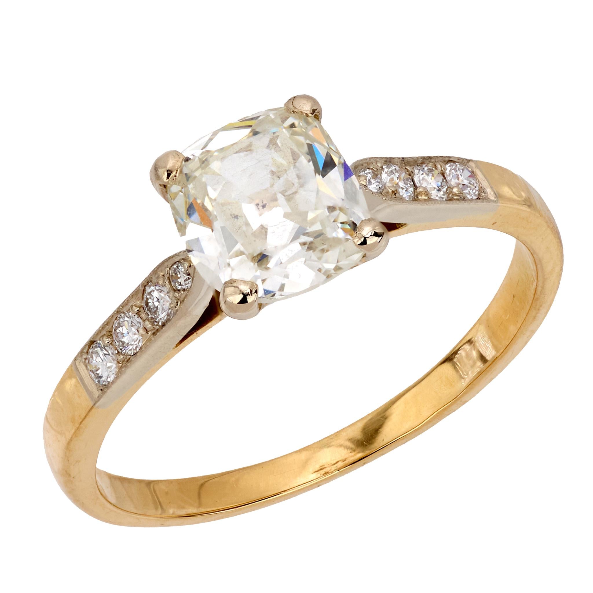 French GIA 1.23 carat old mine cut diamond 18k yellow gold engagement ring