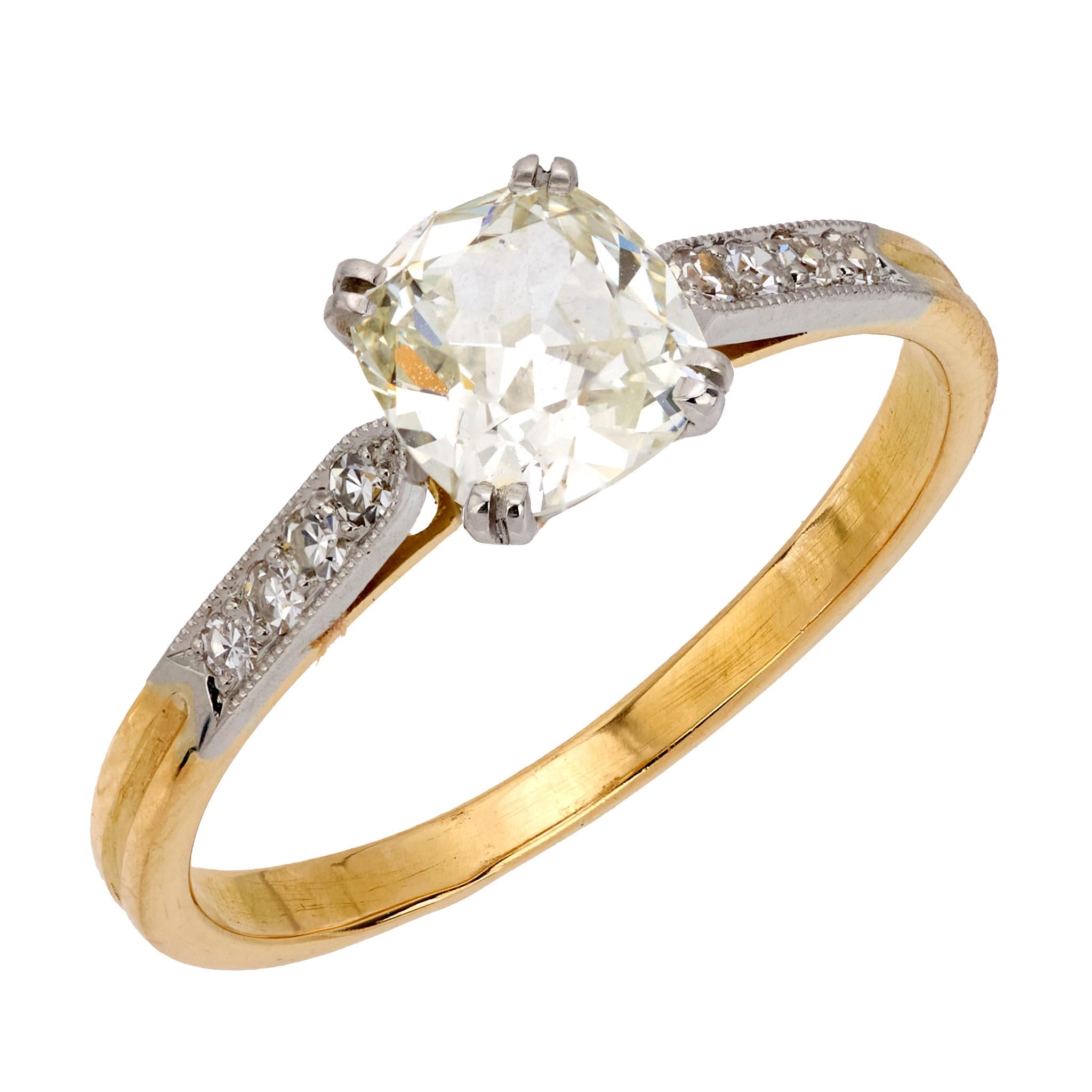 French GIA 1.03 carat old mine diamond 18k yellow gold engagement ring