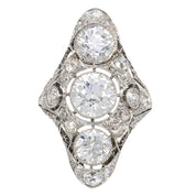 Art Deco GIA 6 carat total weight diamond platinum Navette ring