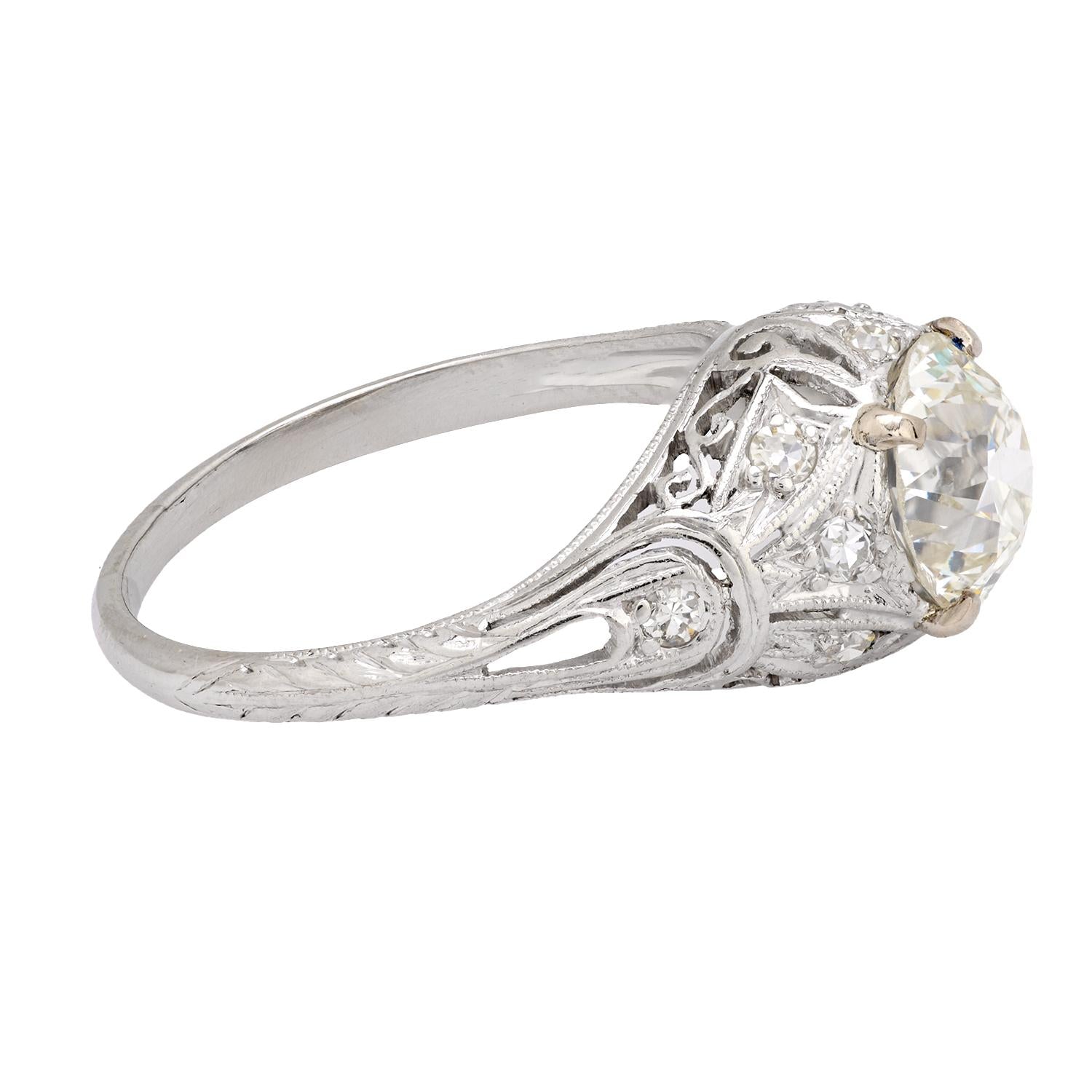 Art Deco GIA 1.62 carat diamond platinum engagement ring