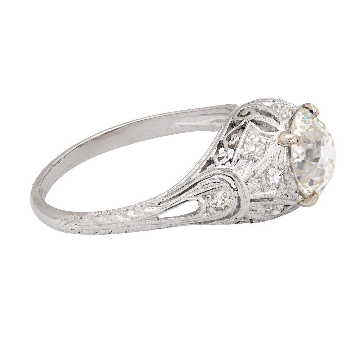 Art Deco GIA 1.62 carat diamond platinum engagement ring
